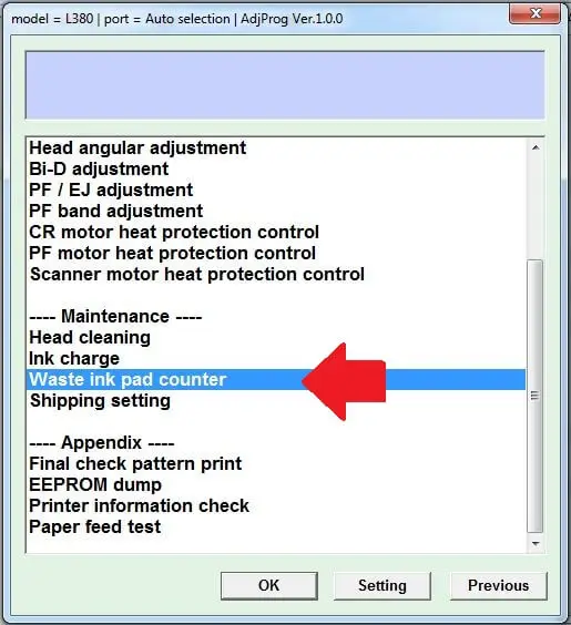 Epson-L380-resetter-step-four-Select-Waste-ink-pad-counter